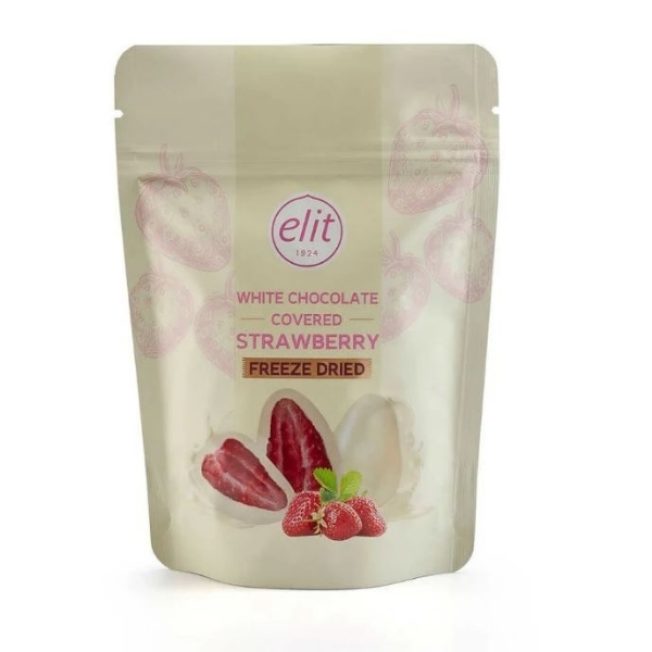 Elit Beyaz Çikolata Kaplı Freeze Dried Bütün Çilek Draje 80g 3 Elit Beyaz Çikolata Kaplı Freeze Dried Bütün Çilek Draje 80g