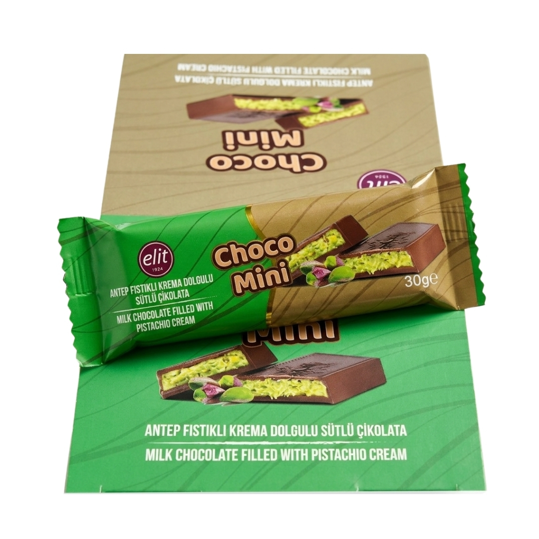 Elit Choco Mini Fındıklı Krema Dolgulu Sütlü Çikolata 30g 24'lü 4 Elit Çikolata Choco Mini Antep Fıstıklı Krema Dolgulu Sütlü Çikolata 30g 24'lü