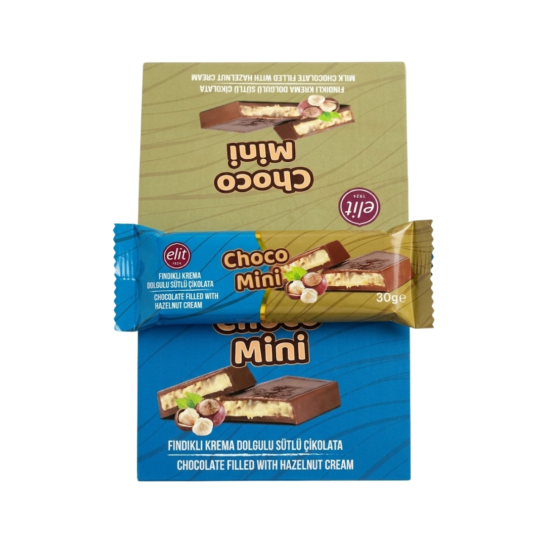 Elit Choco Mini Lotus Bisküvi Krema Dolgulu Sütlü Çikolata 30gr 24'lü 4 Elit Choco Mini Fındıklı Krema Dolgulu Sütlü Çikolata 30gr 24'lü Paket
