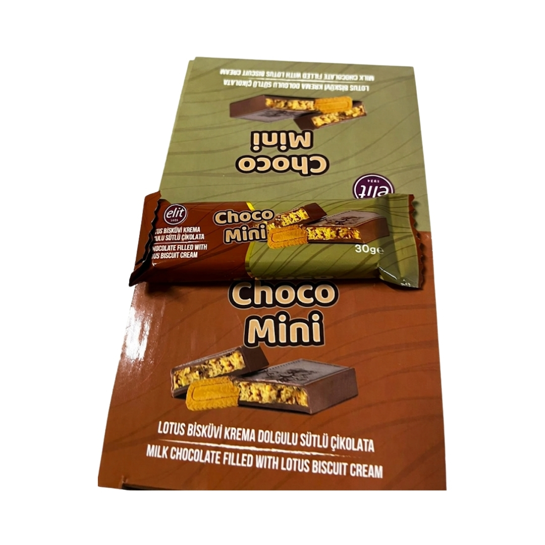 Elit Choco Mini Lotus Bisküvi Krema Dolgulu Sütlü Çikolata 30gr 24'lü Set Glutensiz 5 Elit Choco Mini Lotus Bisküvi Krema Dolgulu Sütlü Çikolata 30gr 24'lü İçeriği