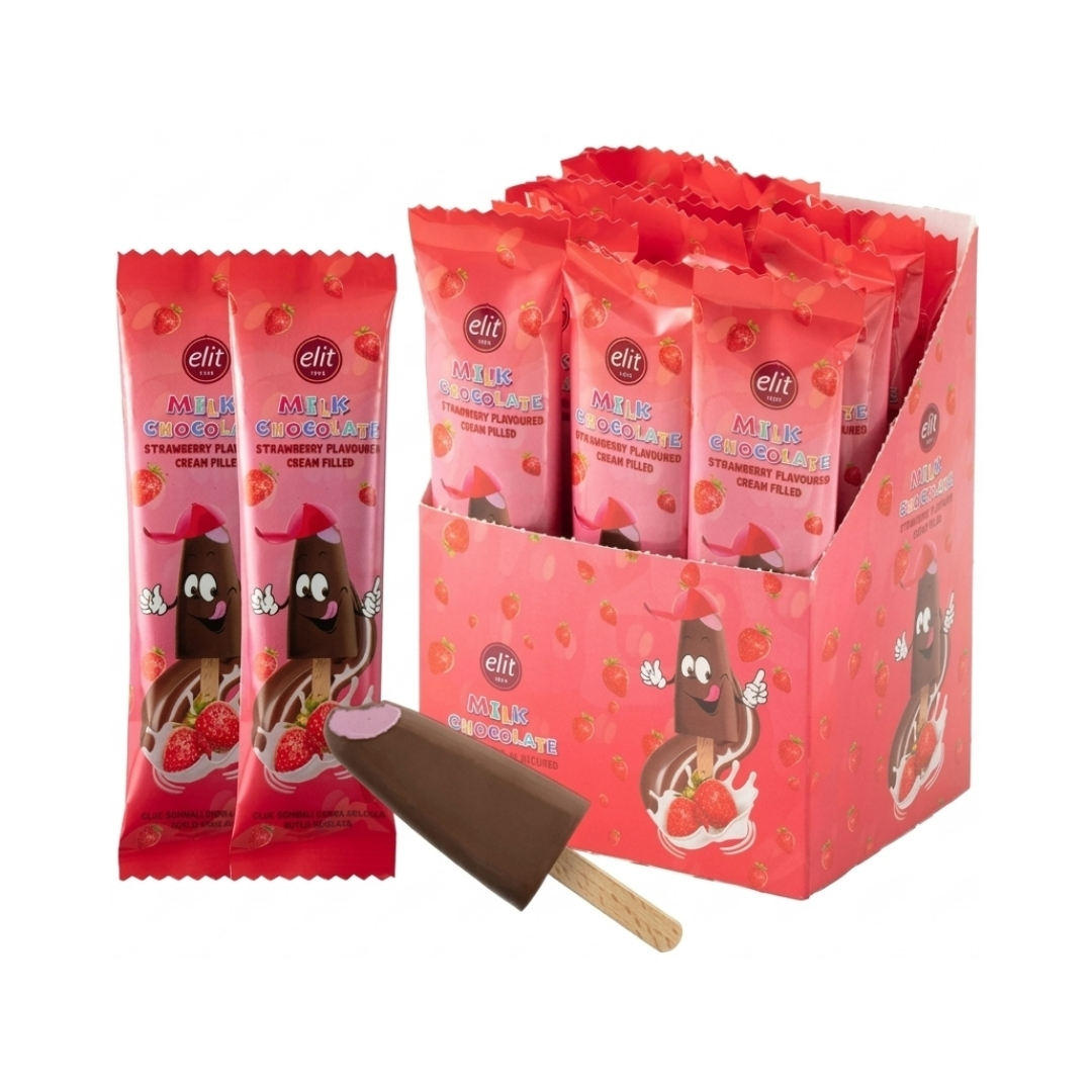 Elit Çikolata Dondurma Çubuğunda Çilek Krema Dolgulu Sütlü Çikolata 30g 15'li 2 Elit Çilek Kremalı Sütlü Çikolata 30 gr 15’li